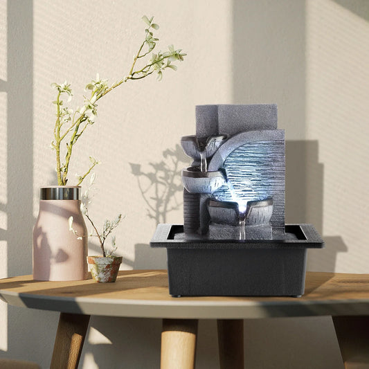 Mini Indoor Fengshui Water Fountain LED Geomantic Tabletop Decor