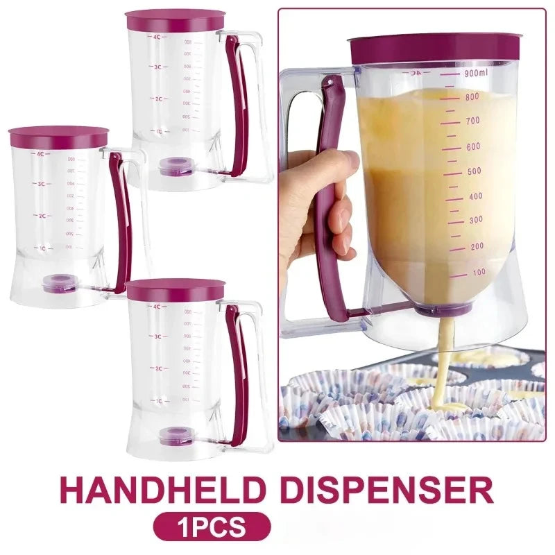 900ml Batter Separator Pancake Batter Dispenser with Measuring Label and Squeeze Handle Bracket Cookie Cake Waffles Batter