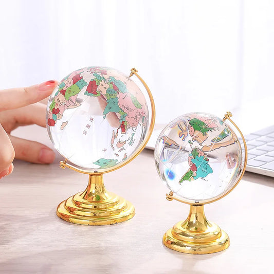Rotating Crystal Glass Globe Ornament Elegant Home Office Desk Decor