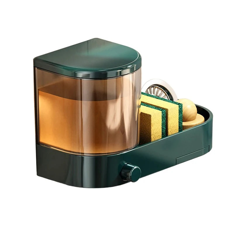 Wall Mounted Soap Dispenser With Sponge Holder Drain Tray