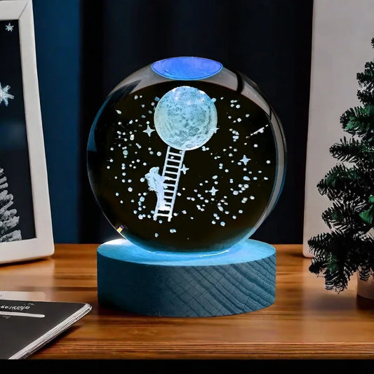 3D Engraved Astronaut Moon Crystal Ball Colorful Night Light Decor