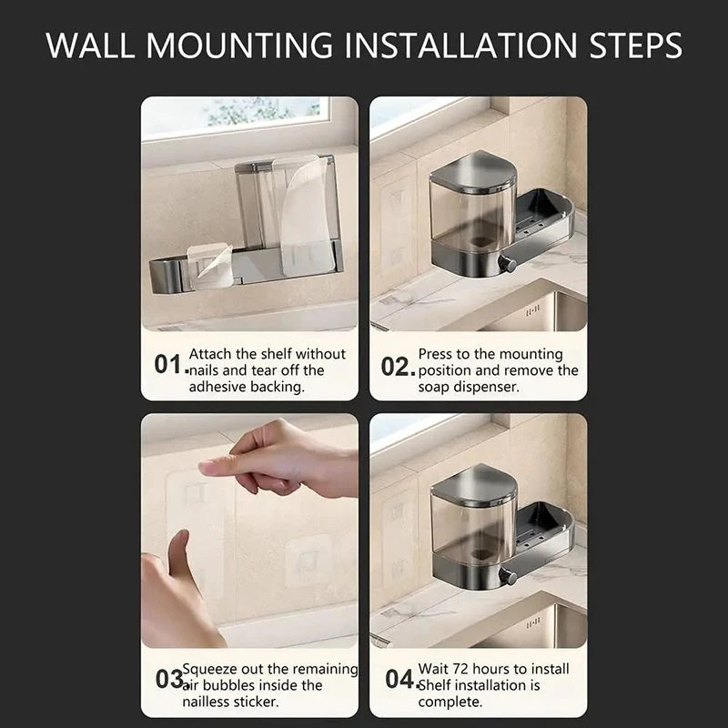 Wall Mounted Soap Dispenser With Sponge Holder Drain Tray