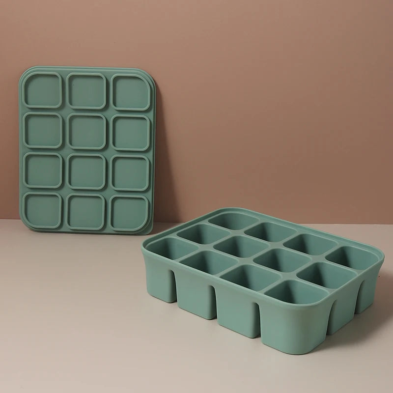 12 Grid Square Ice Cube Tray With Lid Freezer Mold