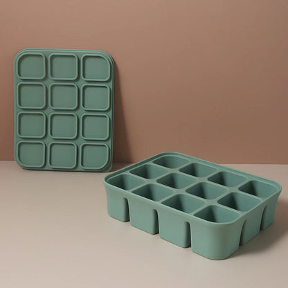 12 Grid Square Ice Cube Tray With Lid Freezer Mold