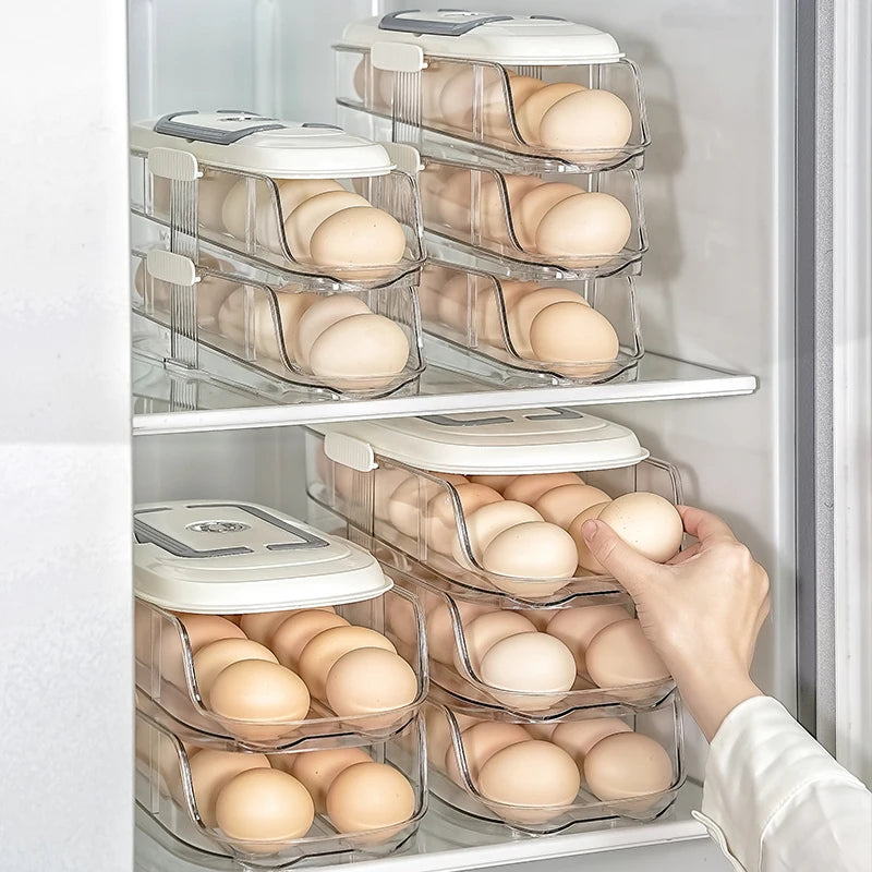 Multi layer combination automatic rolling egg box, refrigerator storage box dedicated side door egg tray,  refrigerator egg rack