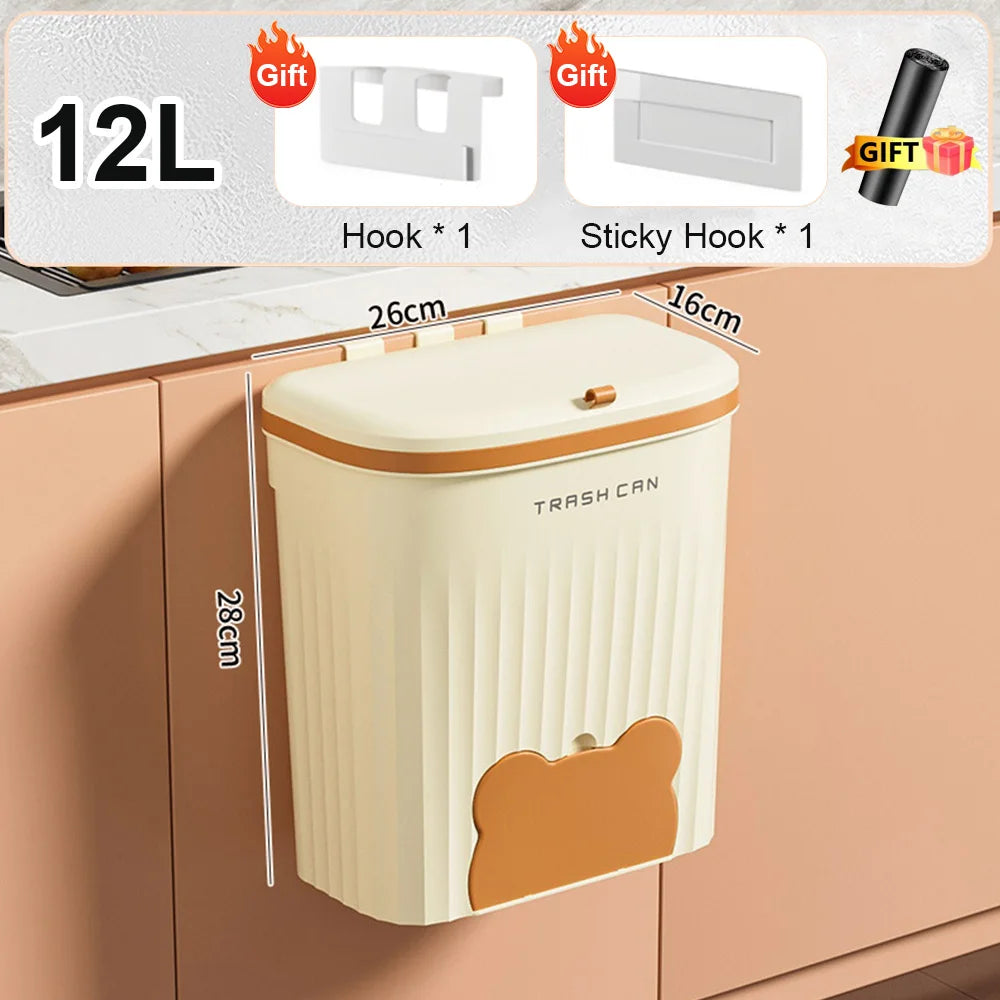 8.5/12L Wall Mounted Kitchen Wastebasket With Lid Trash Can