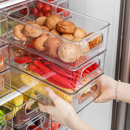 Refrigerator Organizer Plastic Crisper Transparent Box Stackable Refrigerator Food Storage Box Kitchen Acrylic Food Freezer Tool