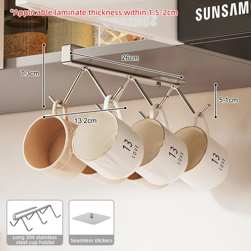4/6 Hook Coffee Mug Holder Stainless Steel Kitchen Rack
