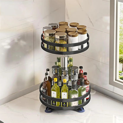 360° Rotation Spice Rack Organizer Carbon Steel Kitchen Storage Tray