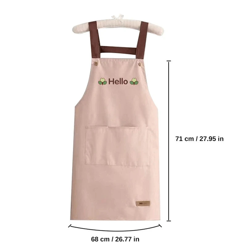 Hello Letter Printed Waterproof Kitchen Apron With Large Storage Pocket