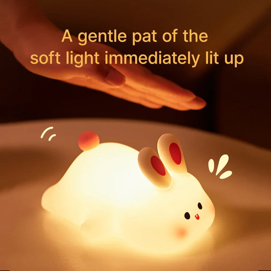 Big Face Rabbit Night Light Cute Silicone Touch Lamp