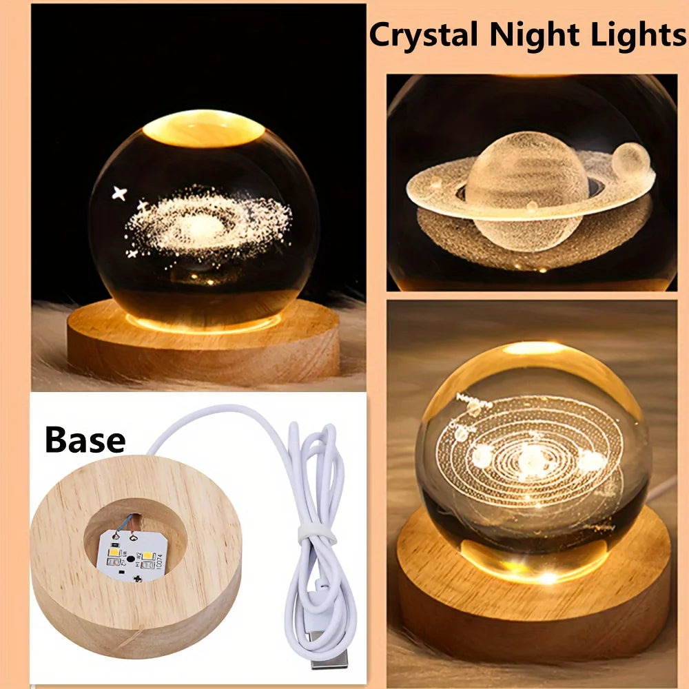 USB Powered 3D Crystal Ball Moon Galaxy LED Night Lamp