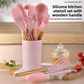 12PCS Silicone Kitchenware Non-Stick Cookware Kitchen Utensils Set Spatula Shovel Egg Beaters Wooden Handle Cooking Tool Set