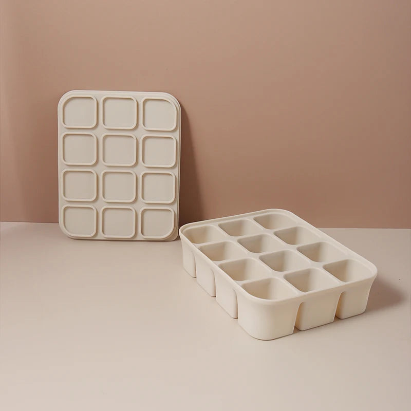 12 Grid Square Ice Cube Tray With Lid Freezer Mold