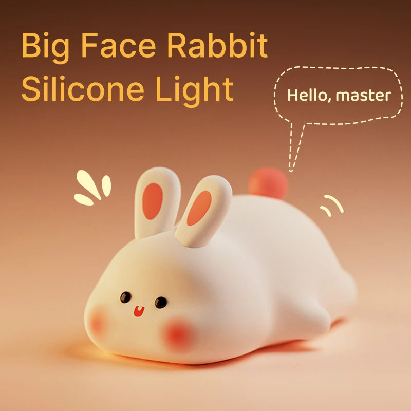 Big Face Rabbit Night Light Cute Silicone Touch Lamp