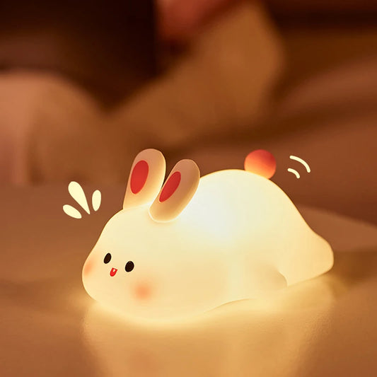 Big Face Rabbit Night Light Cute Silicone Touch Lamp