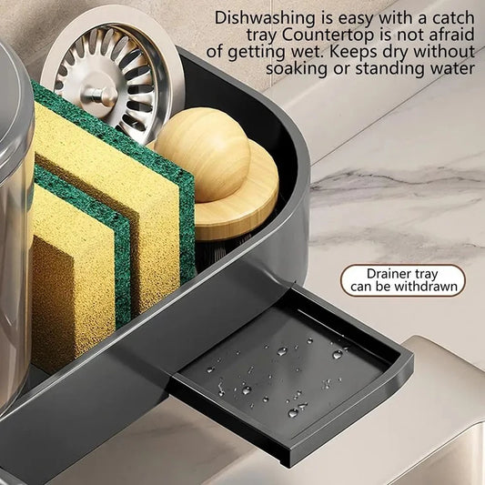 Wall Mounted Soap Dispenser With Sponge Holder Drain Tray