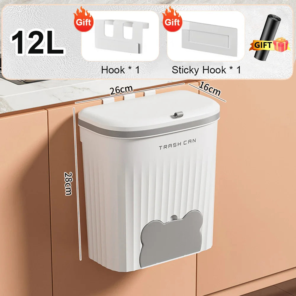 8.5/12L Wall Mounted Kitchen Wastebasket With Lid Trash Can