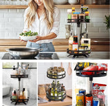 360° Rotation Spice Rack Organizer Carbon Steel Kitchen Storage Tray