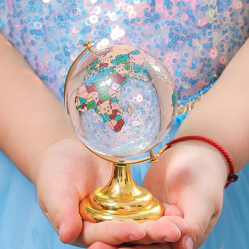 Rotating Crystal Glass Globe Ornament Elegant Home Office Desk Decor