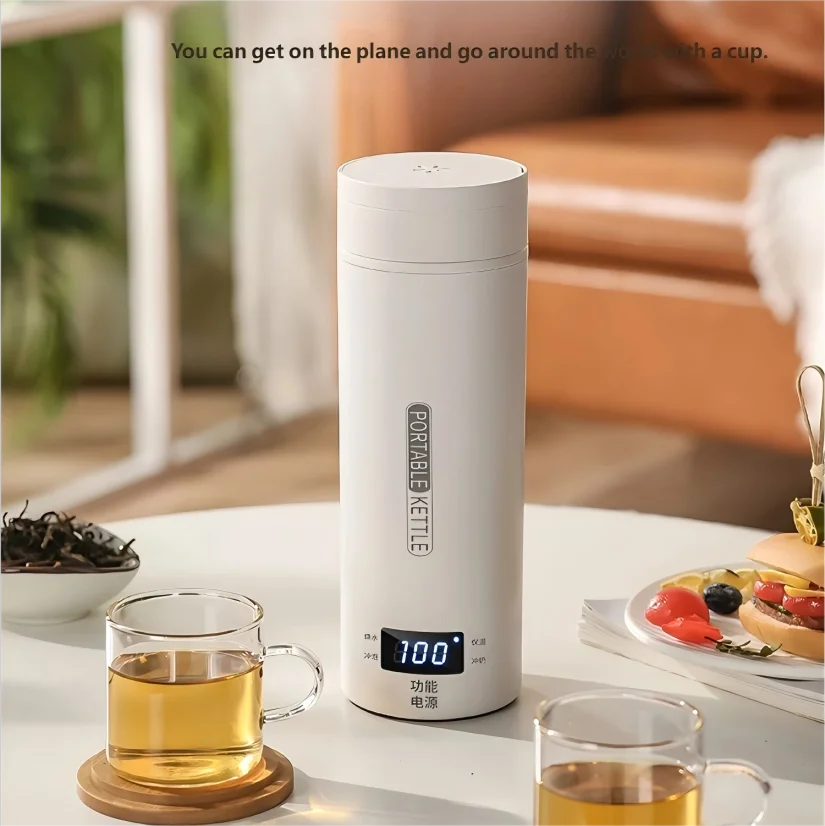 450ML Electric Kettles Portable Tea Coffee Kettle Travel Boil Water Thermal Cup Anti-Scald Water Bottle English Menu