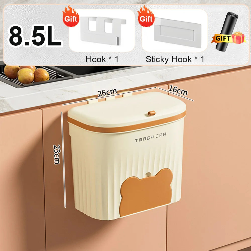 8.5/12L Wall Mounted Kitchen Wastebasket With Lid Trash Can