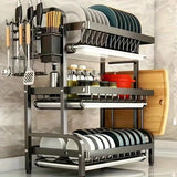3-Tier Metal Dish Rack Black Kitchen Countertop Storage Organizer