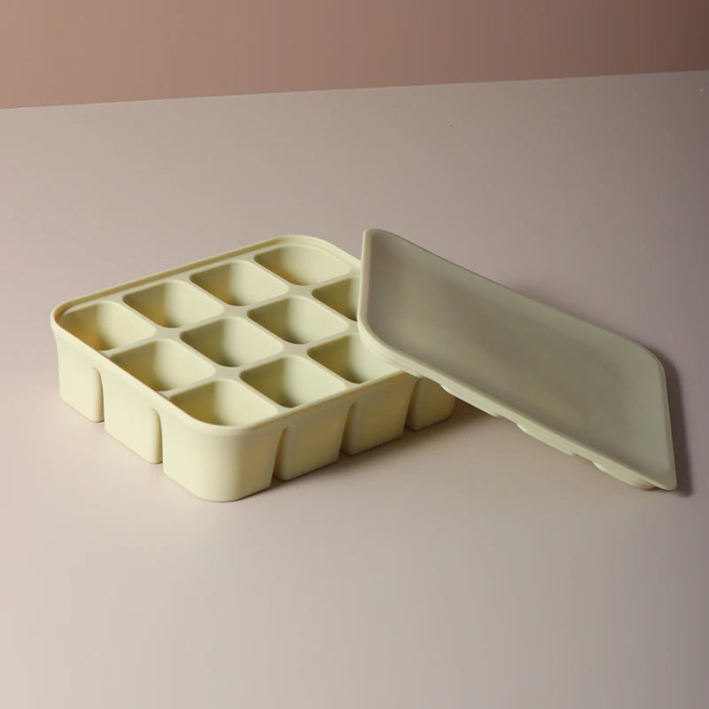 12 Grid Square Ice Cube Tray With Lid Freezer Mold