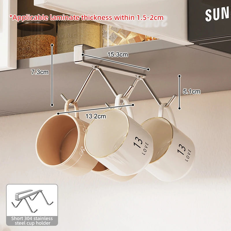 4/6 Hook Coffee Mug Holder Stainless Steel Kitchen Rack