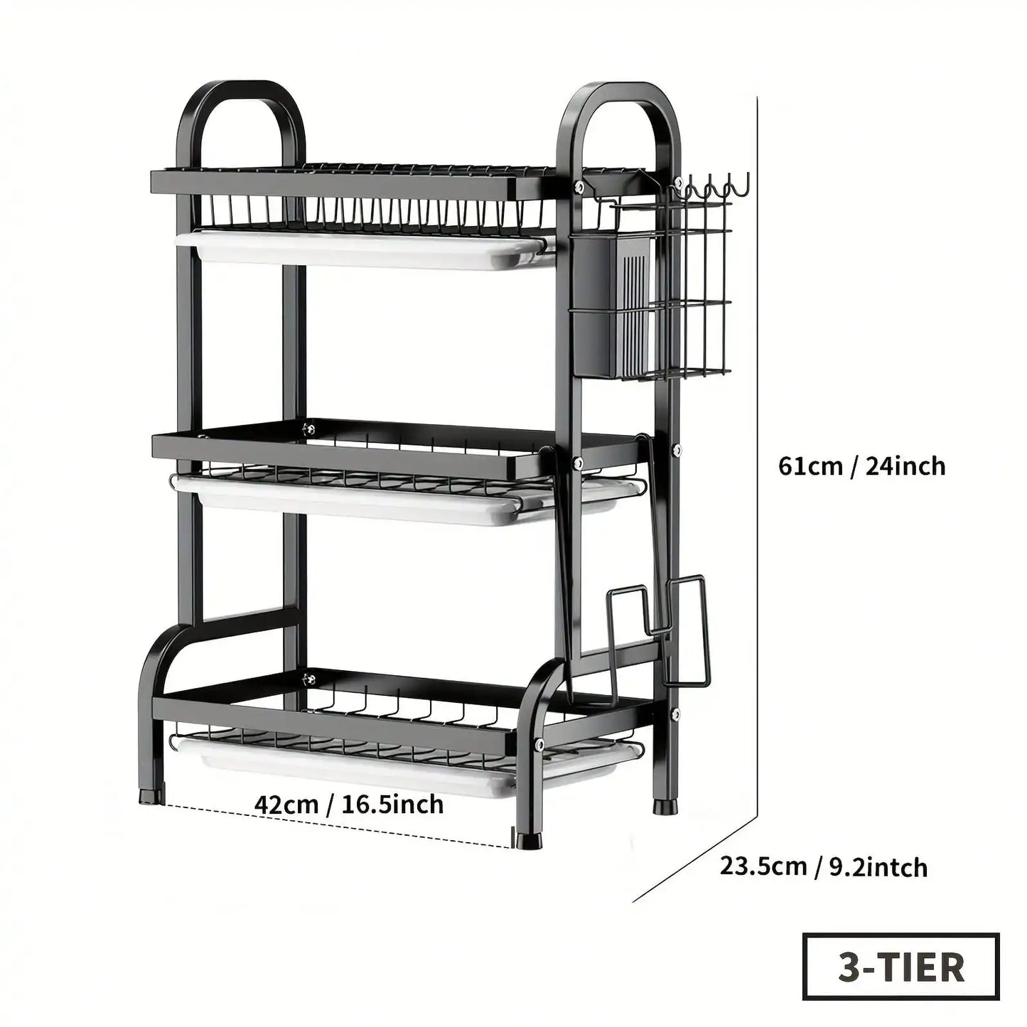 3-Tier Metal Dish Rack Black Kitchen Countertop Storage Organizer