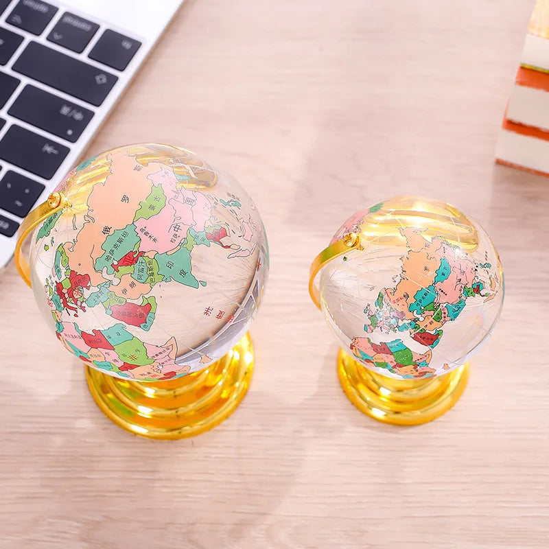 Rotating Crystal Glass Globe Ornament Elegant Home Office Desk Decor