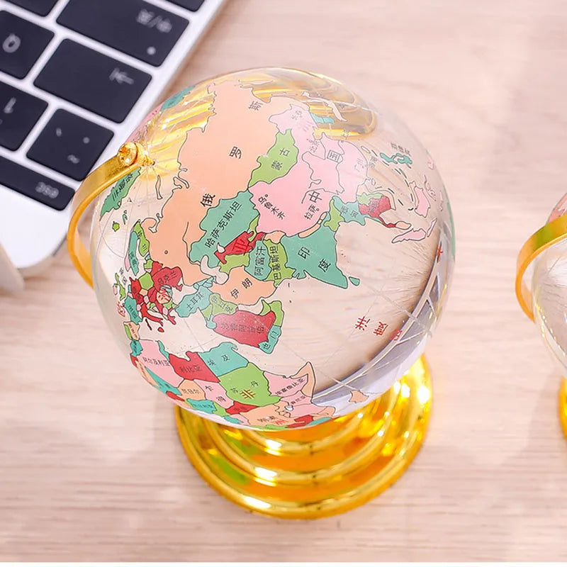 Rotating Crystal Glass Globe Ornament Elegant Home Office Desk Decor