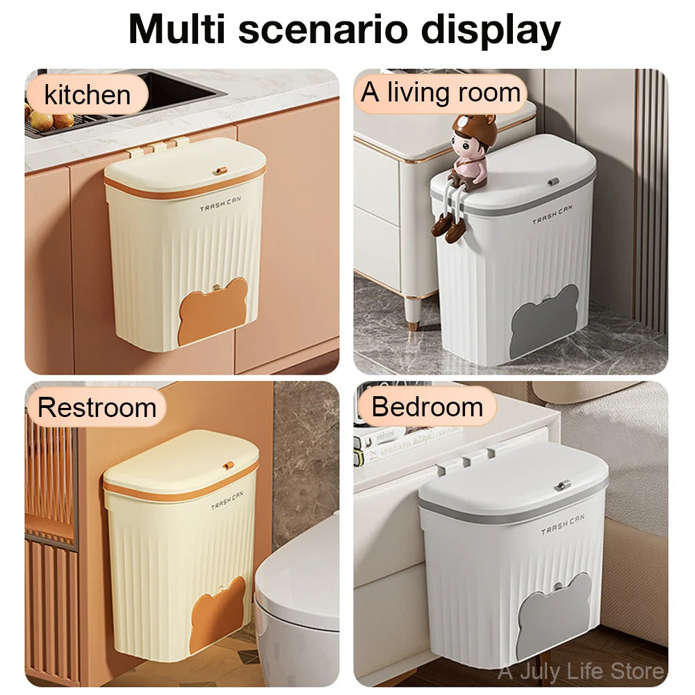 8.5/12L Wall Mounted Kitchen Wastebasket With Lid Trash Can