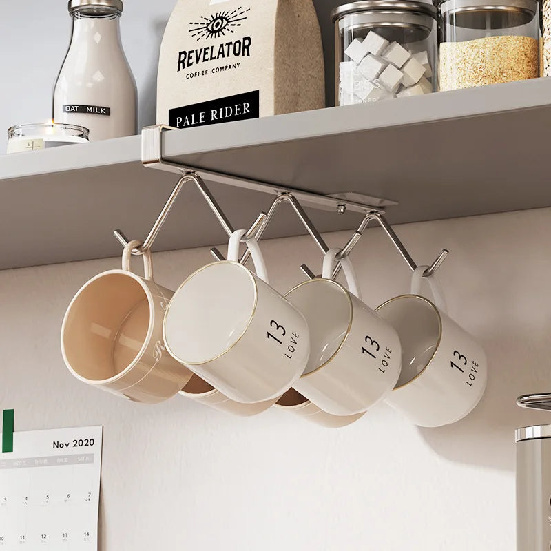 4/6 Hook Coffee Mug Holder Stainless Steel Kitchen Rack