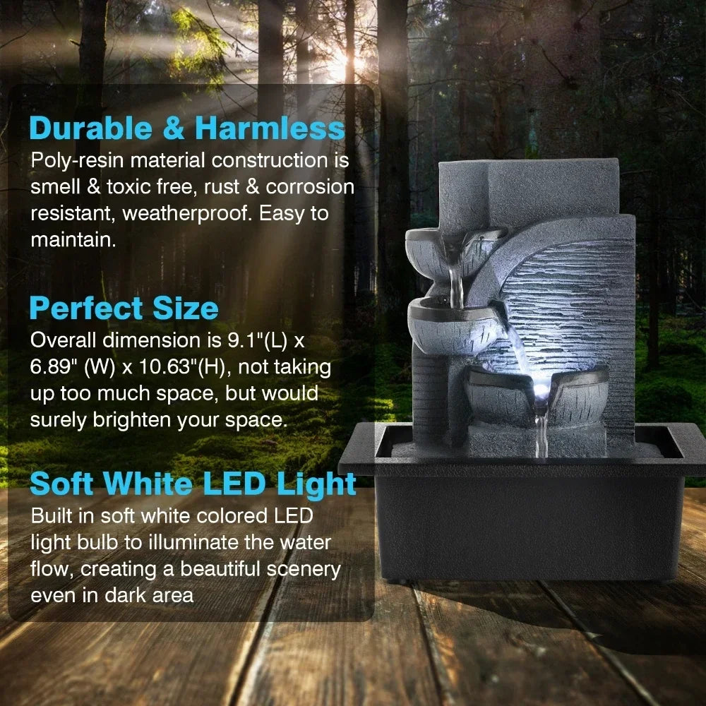 Mini Indoor Fengshui Water Fountain LED Geomantic Tabletop Decor