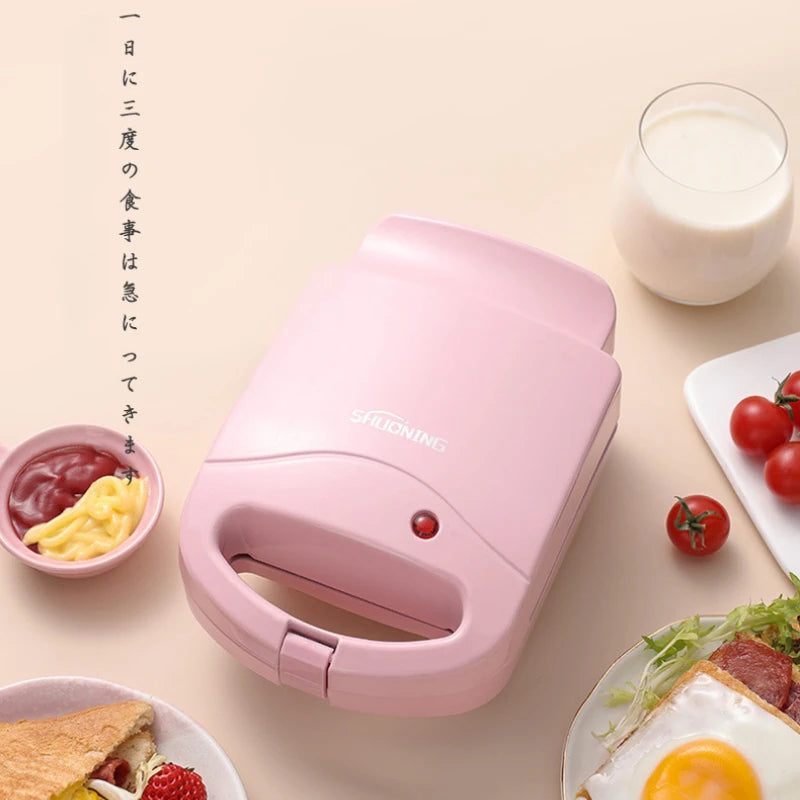 Portable Electric Sandwich Maker Home Multifunctional Machine Non-Stick Breakfast Maker Waffle Baking Pan Pot Pink Red Color
