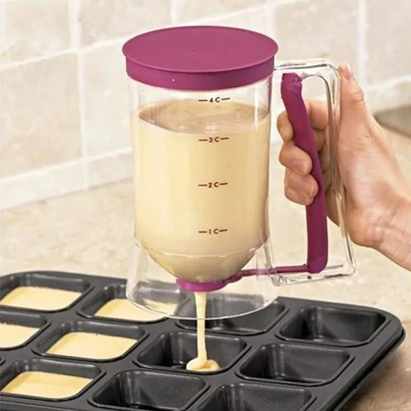900ml Batter Separator Pancake Batter Dispenser with Measuring Label and Squeeze Handle Bracket Cookie Cake Waffles Batter