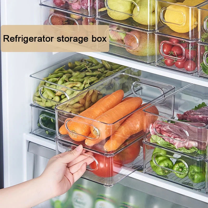 Refrigerator Organizer Plastic Crisper Transparent Box Stackable Refrigerator Food Storage Box Kitchen Acrylic Food Freezer Tool