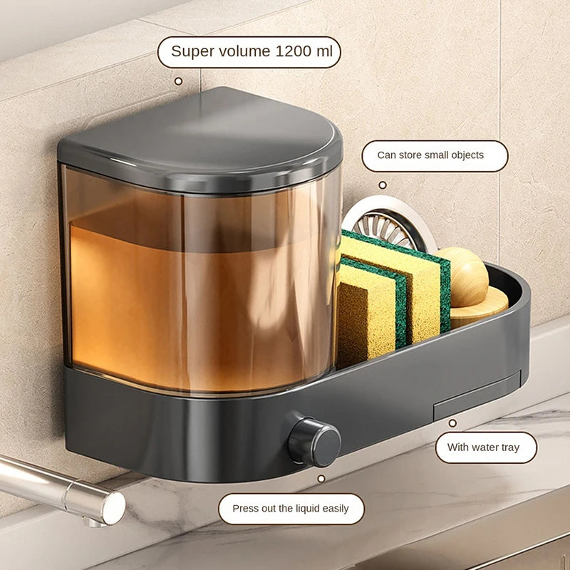 Wall Mounted Soap Dispenser With Sponge Holder Drain Tray