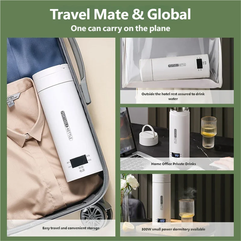 450ML Electric Kettles Portable Tea Coffee Kettle Travel Boil Water Thermal Cup Anti-Scald Water Bottle English Menu