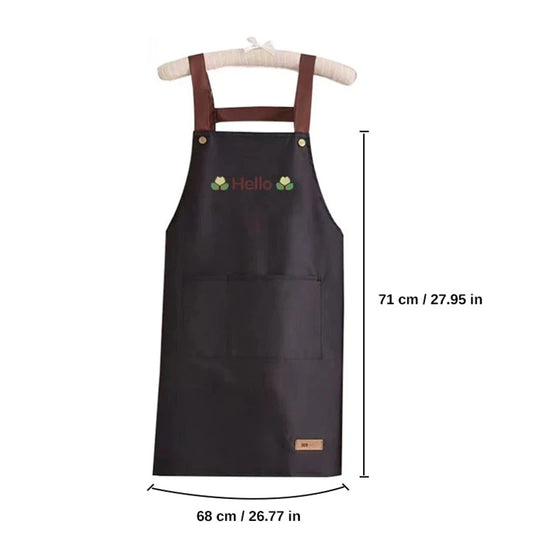 Hello Letter Printed Waterproof Kitchen Apron With Large Storage Pocket