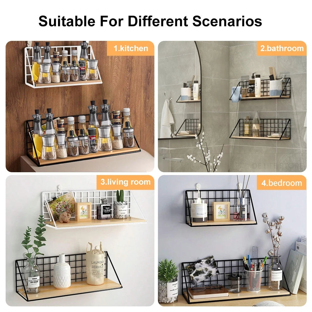 Hanging Wooden Spice Rack Wall Kitchen Organizer Seasoning Shelf