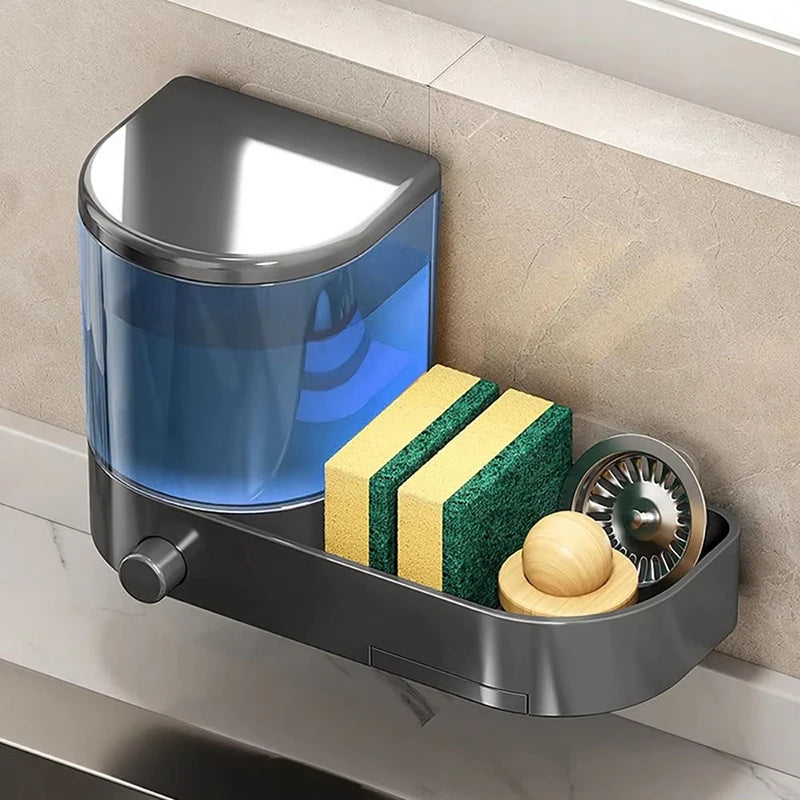 Wall Mounted Soap Dispenser With Sponge Holder Drain Tray
