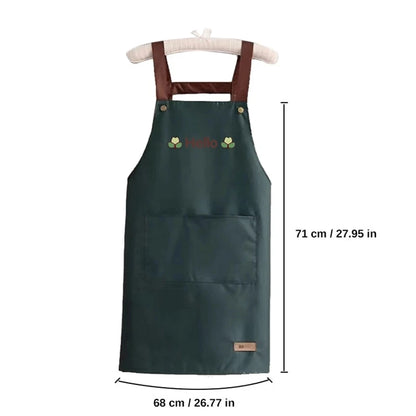 Hello Letter Printed Waterproof Kitchen Apron With Large Storage Pocket