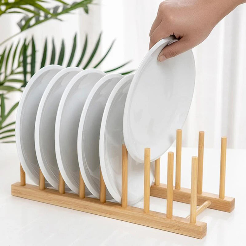 8/16 Grid Folding Bamboo Dish Rack Utensil Plate Holder