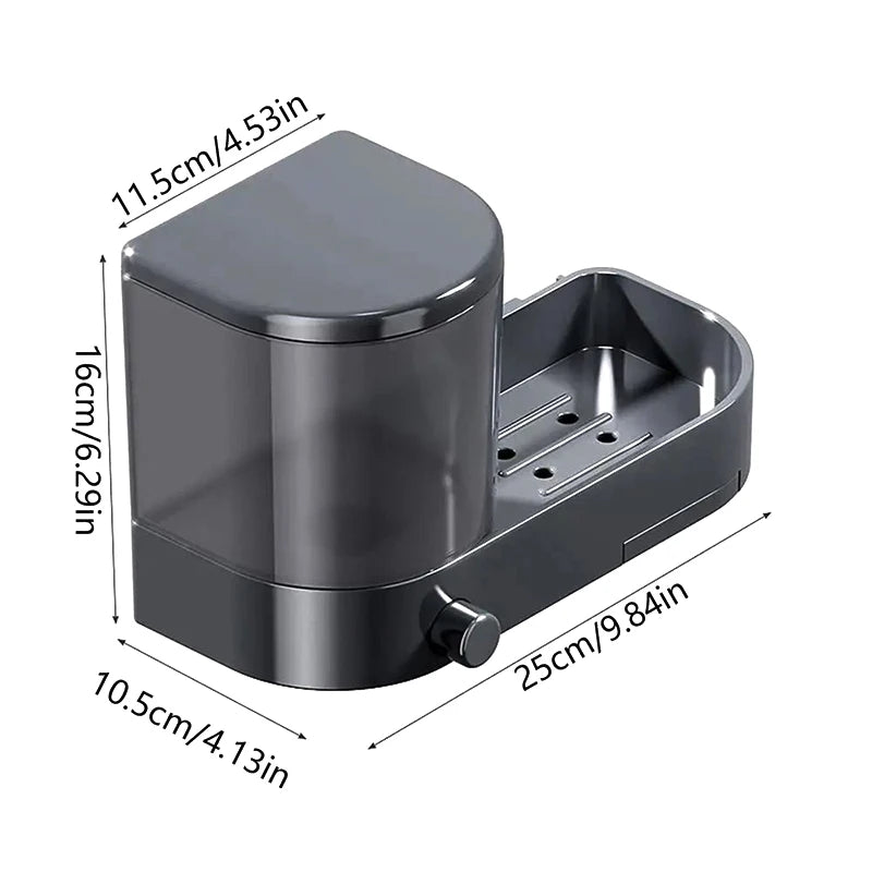 Wall Mounted Soap Dispenser With Sponge Holder Drain Tray