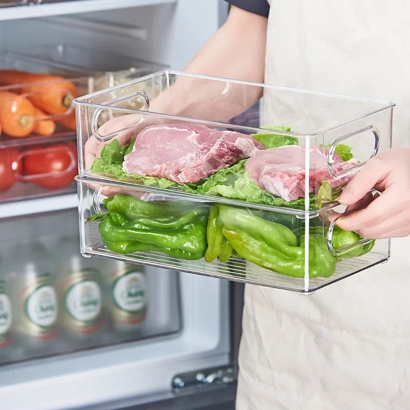 Refrigerator Organizer Plastic Crisper Transparent Box Stackable Refrigerator Food Storage Box Kitchen Acrylic Food Freezer Tool